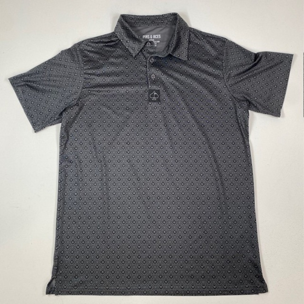 Pins & Aces Golf Polo Shirt Medium Gray Spade Playing‎ Card Pattern